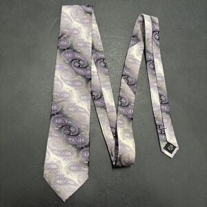 Mario Ferrari Hand Made Black White Purple Paisley Mens‎ Tie 100% Silk 3x58
